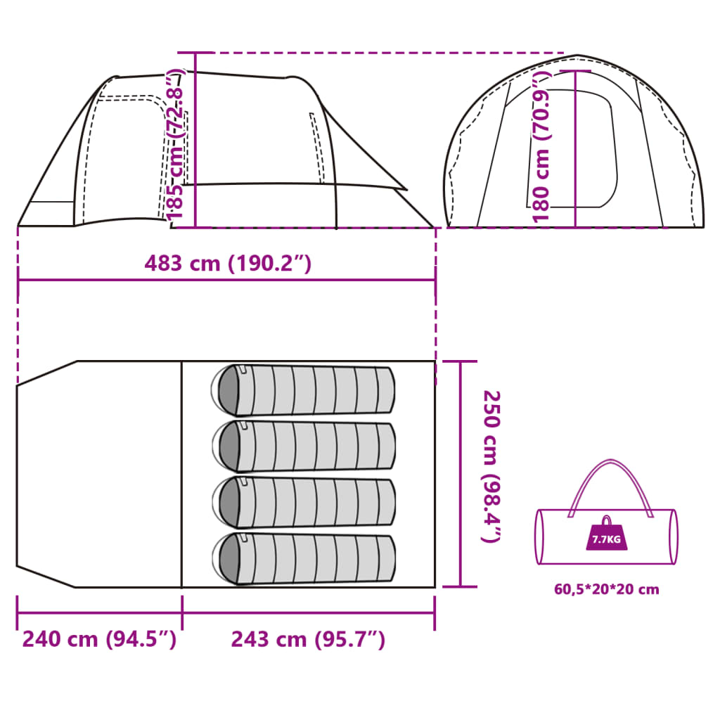 vidaXL Tenda de campismo túnel para 4 pessoas impermeável cinzento