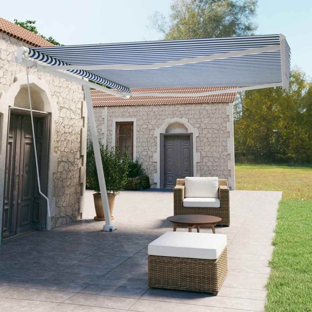 vidaXL Toldo retrátil manual independente 400x350 cm azul e branco