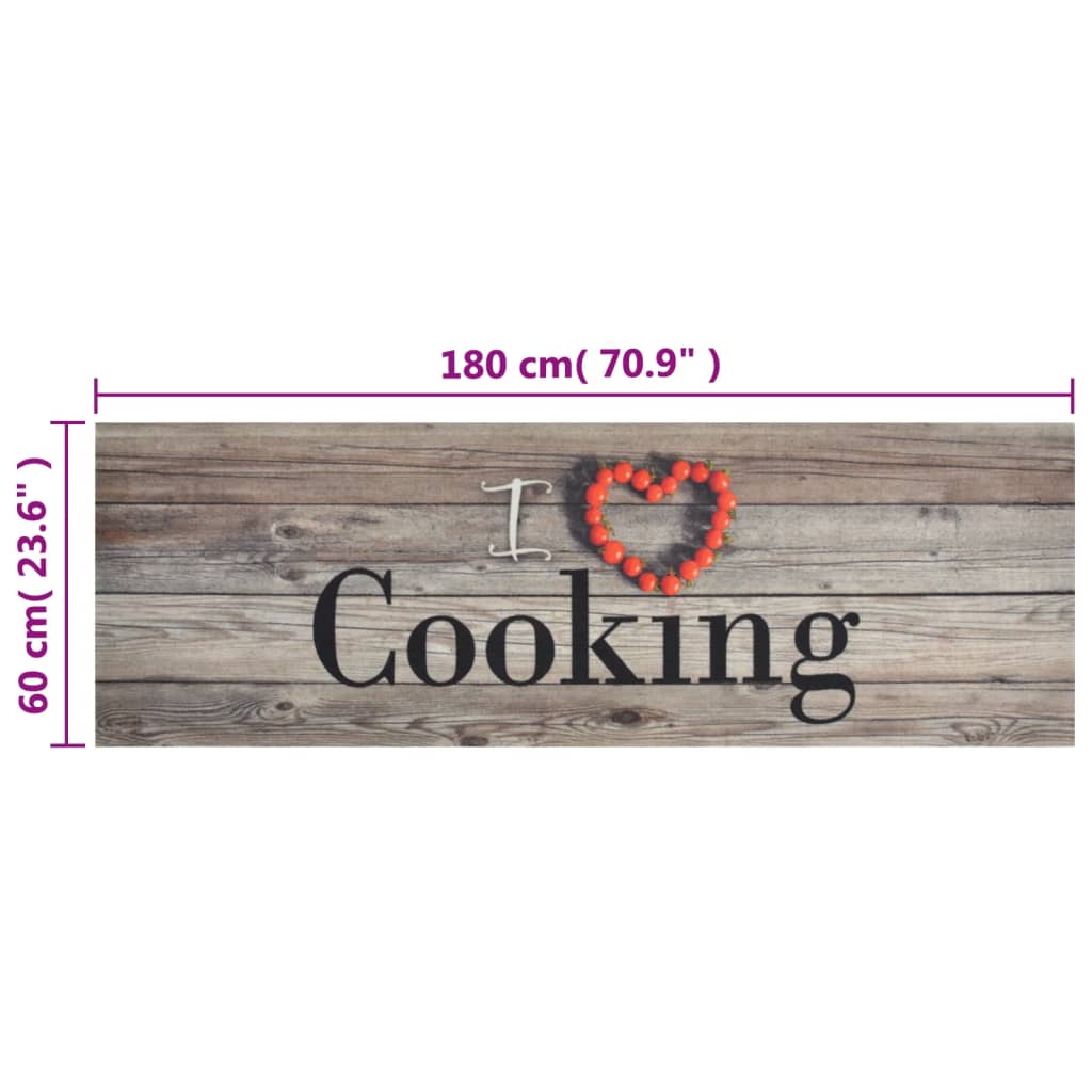 vidaXL Tapete de cozinha lavável 60x180 cm veludo padrão cooking cinza