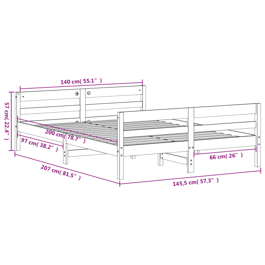 vidaXL Cama sem colchão 140x200 cm madeira de pinho maciça branco