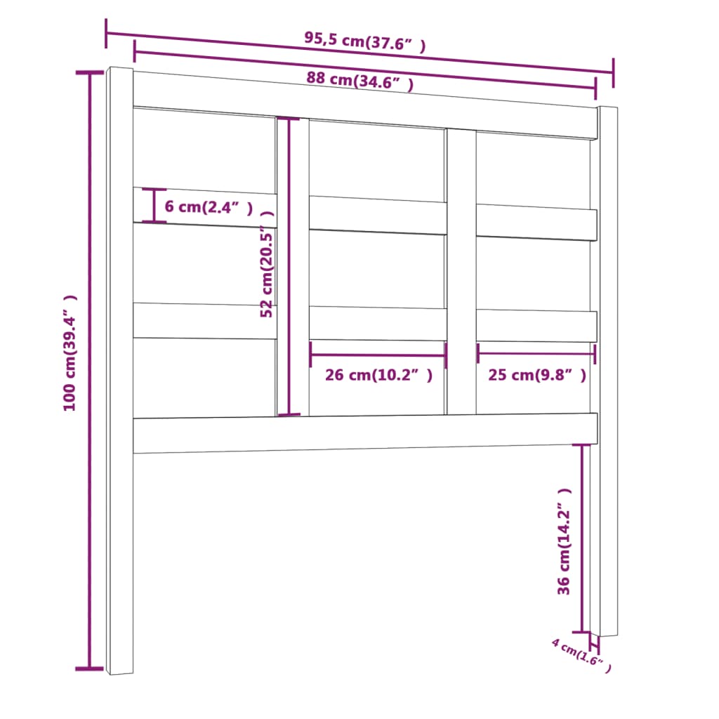 vidaXL Cabeceira de cama 95,5x4x100 cm pinho maciço