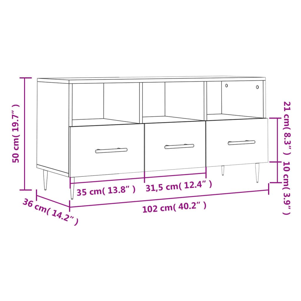 vidaXL Móvel para TV 102x36x50 cm derivados madeira branco brilhante