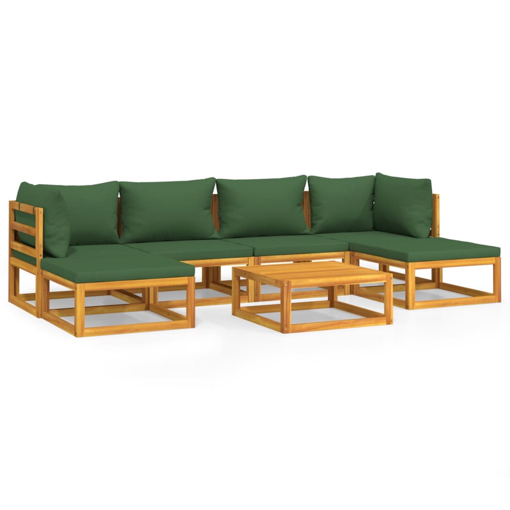 vidaXL 7 pcs conj. lounge jardim madeira c/almofadões verdes