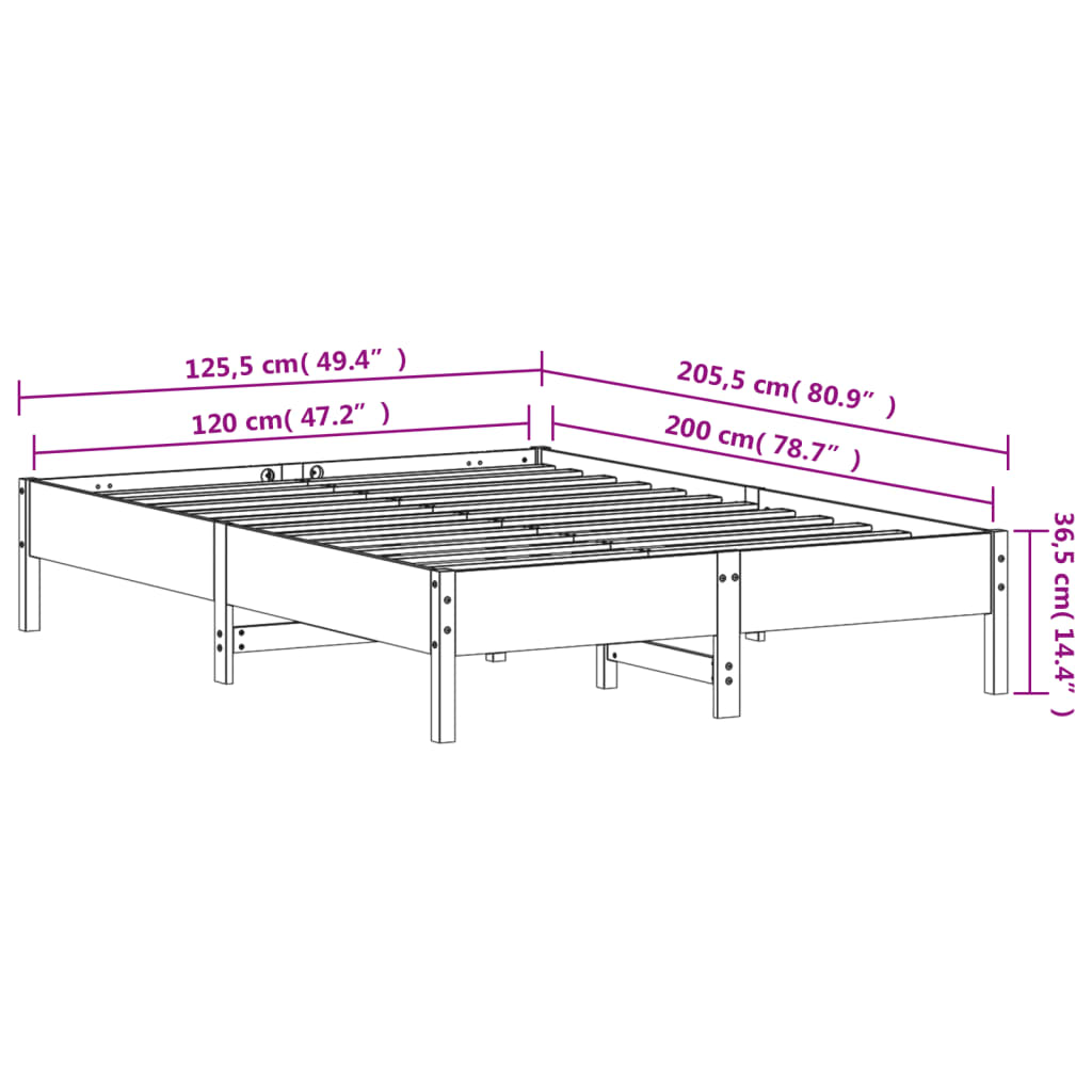 vidaXL Cama sem colchão 120x200 cm madeira pinho maciça castanho-mel