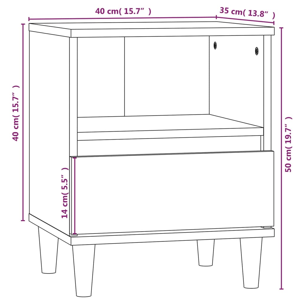 vidaXL Mesa de cabeceira 40x35x50 cm cor carvalho castanho