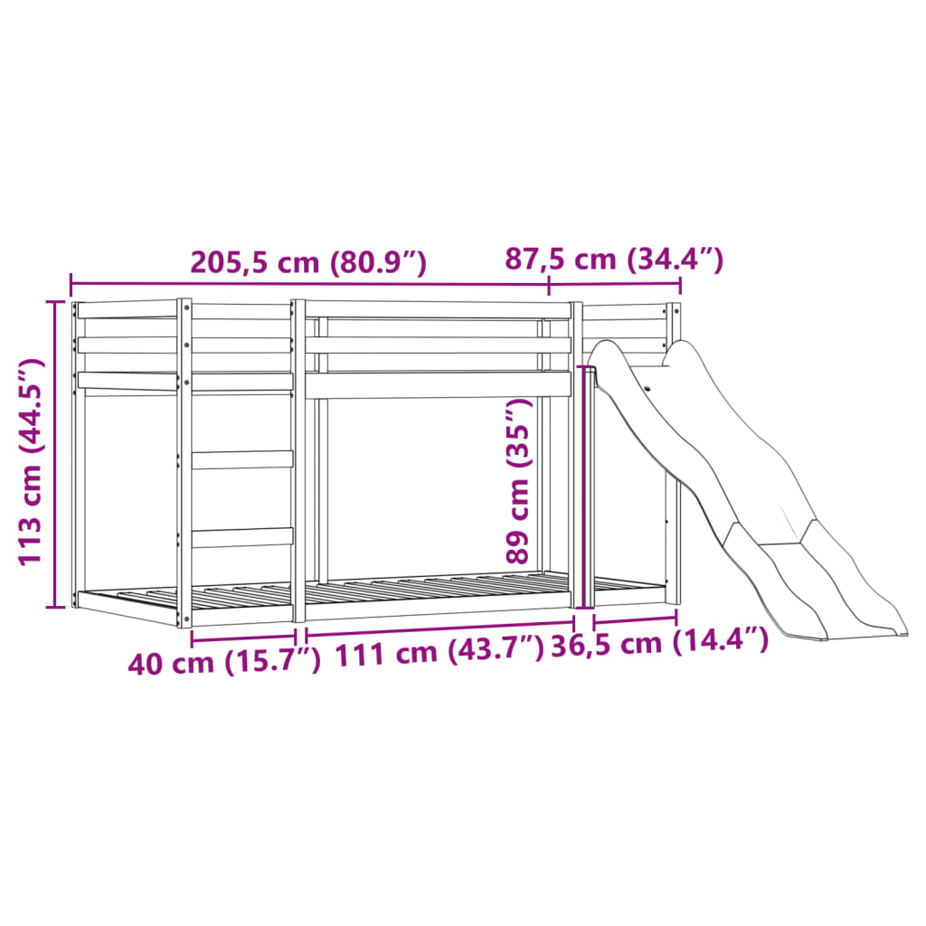 vidaXL Beliche com escorrega e cortinas 80x200 cm rosa