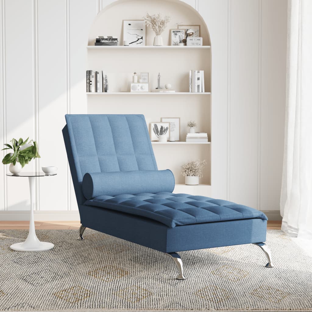 vidaXL Chaise lounge de massagem com rolo tecido azul