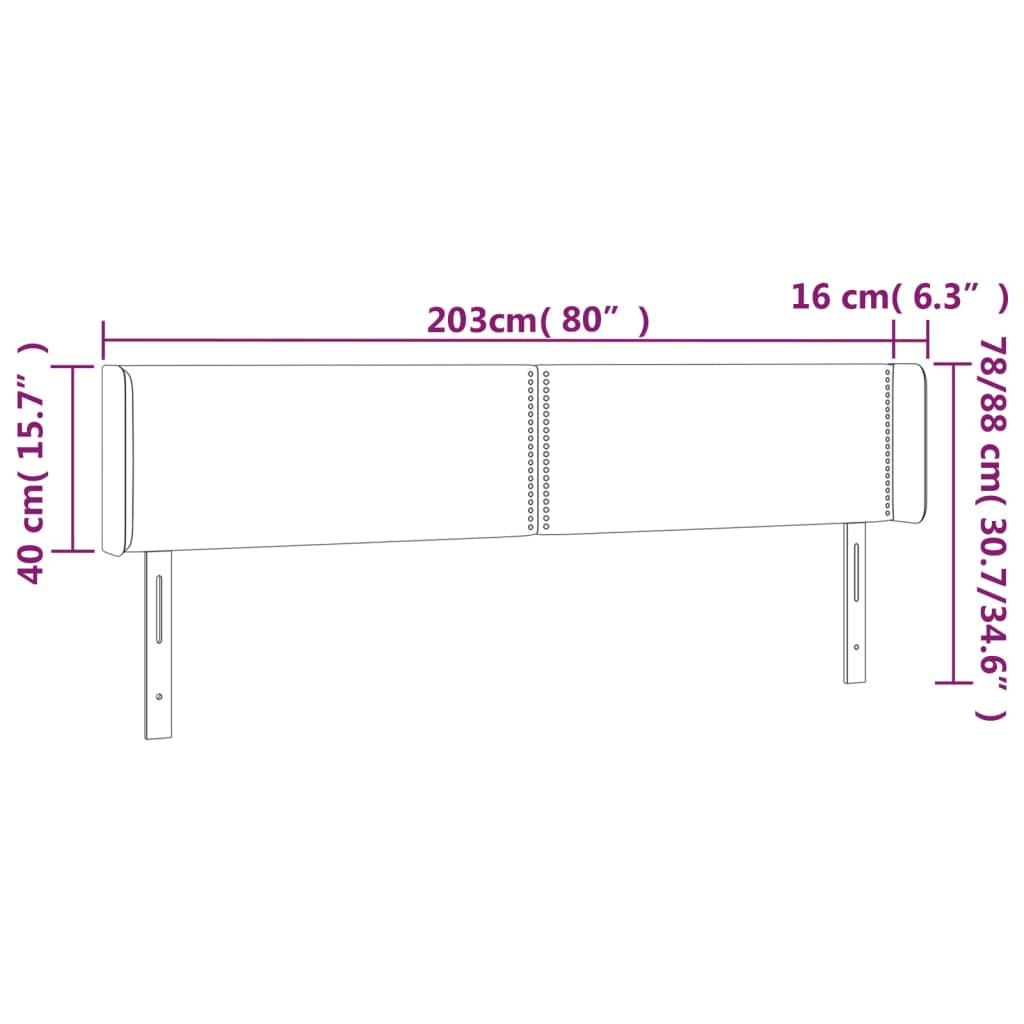 vidaXL Cabeceira de cama c/ abas tecido 203x16x78/88cm cinzento-escuro