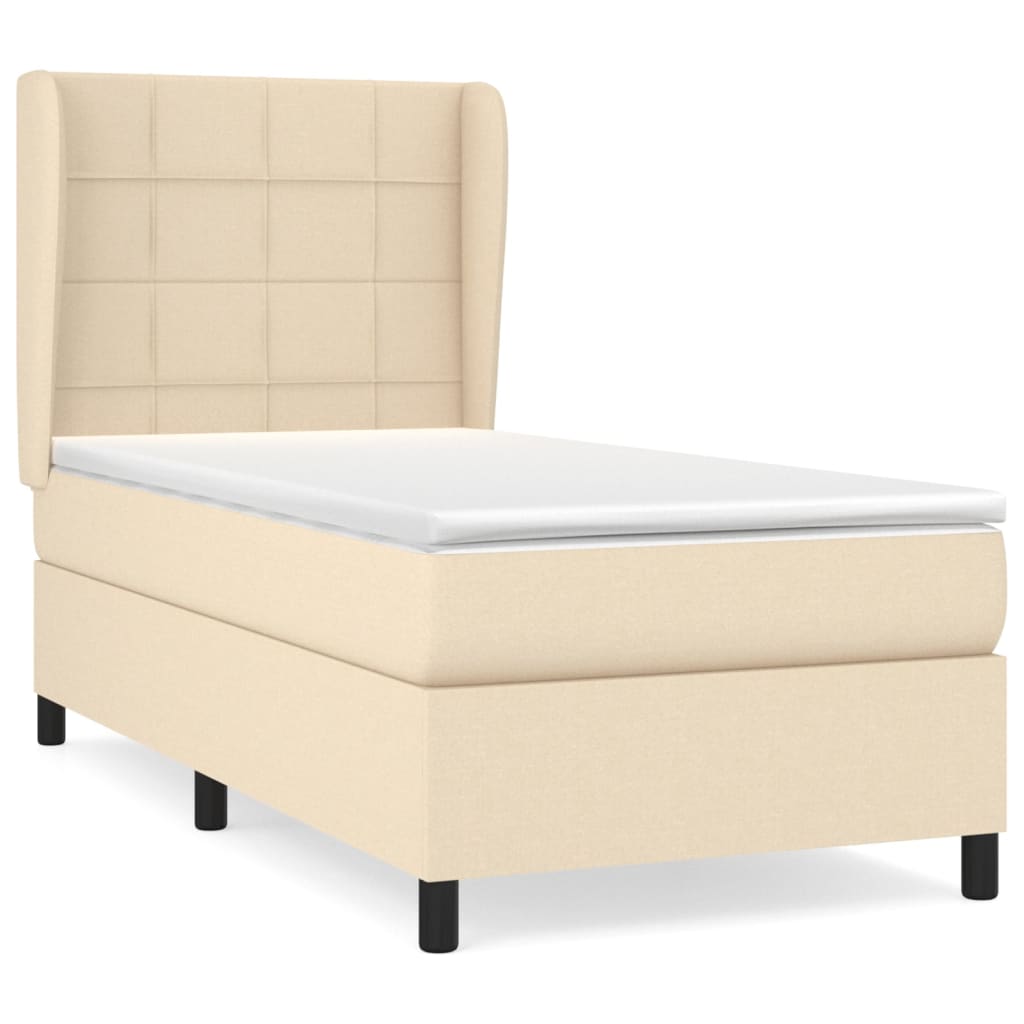 vidaXL Cama com molas/colchão 90x190 cm tecido cor creme