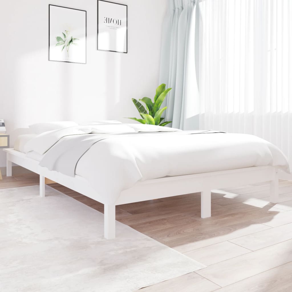 vidaXL Estrutura de cama de casal 135x190 cm pinho maciço branco