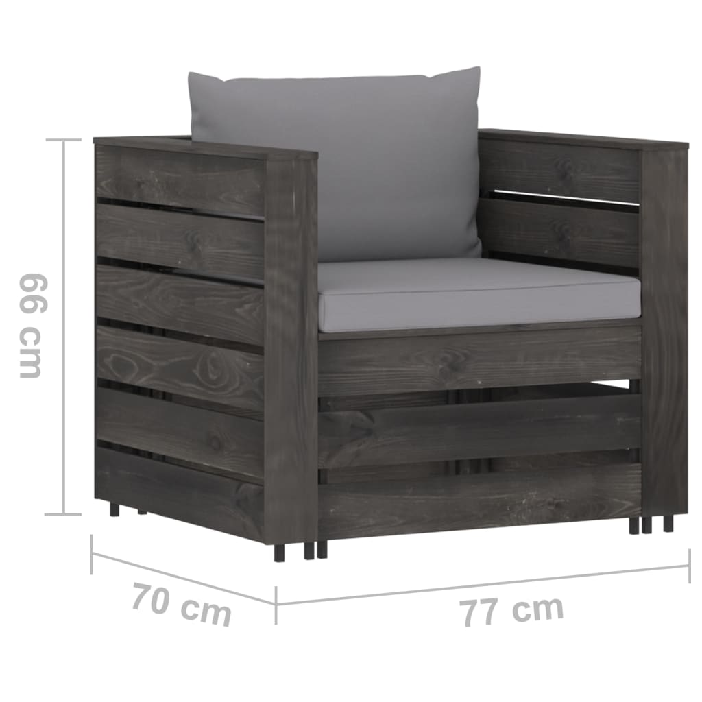 vidaXL 2 pcs conj. lounge jardim + almofadões madeira impreg. cinzento