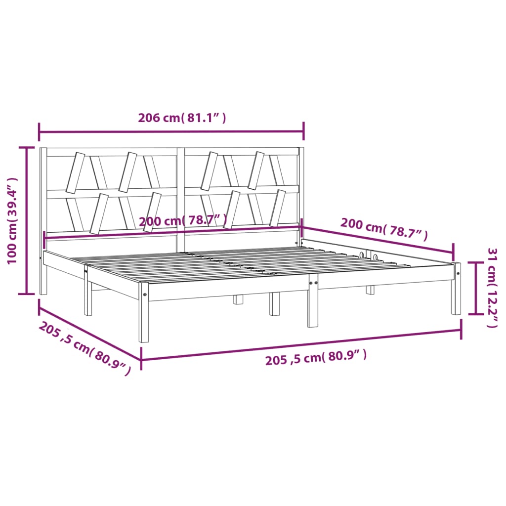 vidaXL Estrutura de cama 200x200 cm pinho maciço preto