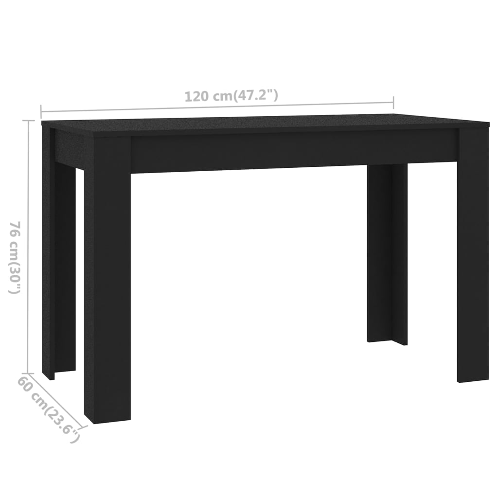 vidaXL Mesa de jantar 120x60x76 cm derivados de madeira preto