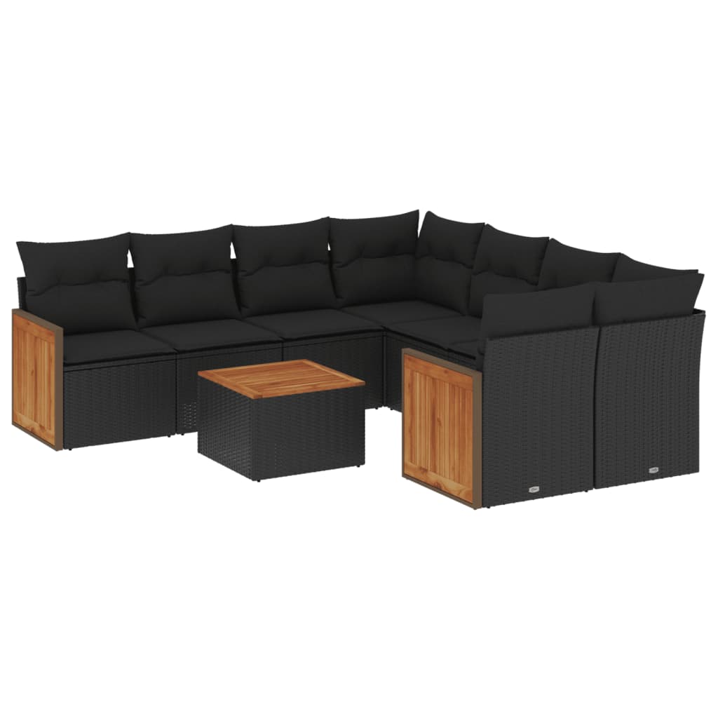 vidaXL 9 pcs conjunto de sofás p/ jardim c/ almofadões vime PE preto