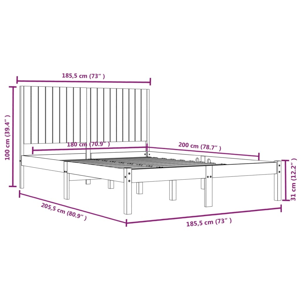 vidaXL Estrutura de cama super king 180x200 cm madeira maciça