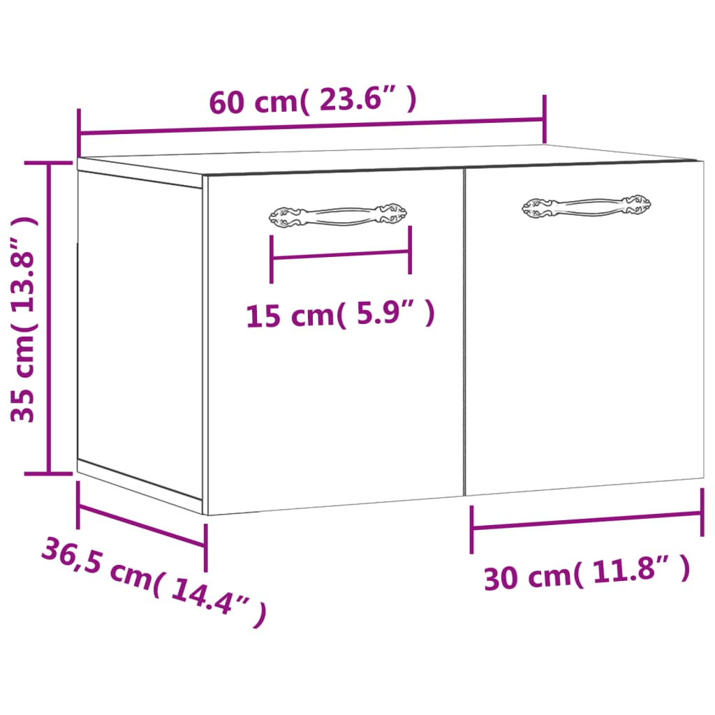 vidaXL Armário parede 60x36,5x35 cm derivados madeira branco brilhante