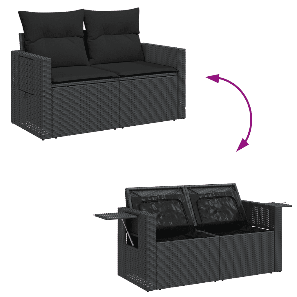 vidaXL 9 pcs conjunto de sofás p/ jardim c/ almofadões vime PE preto