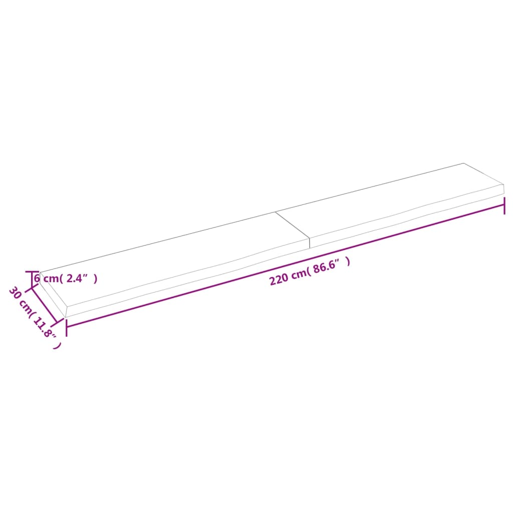 vidaXL Bancada p/ WC 220x30x(2-6) cm madeira maciça tratada castanho