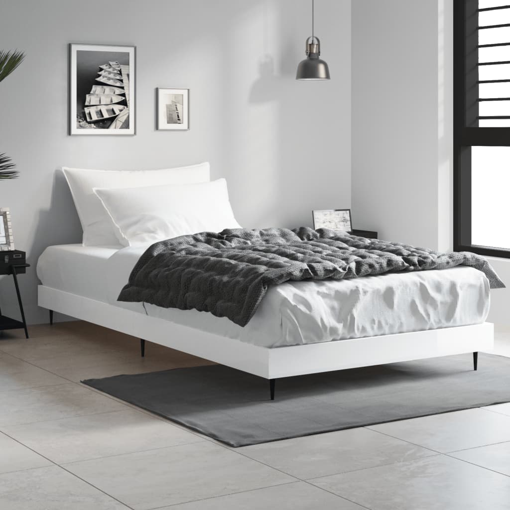 vidaXL Estrutura cama 90x190 cm derivados de madeira branco brilhante