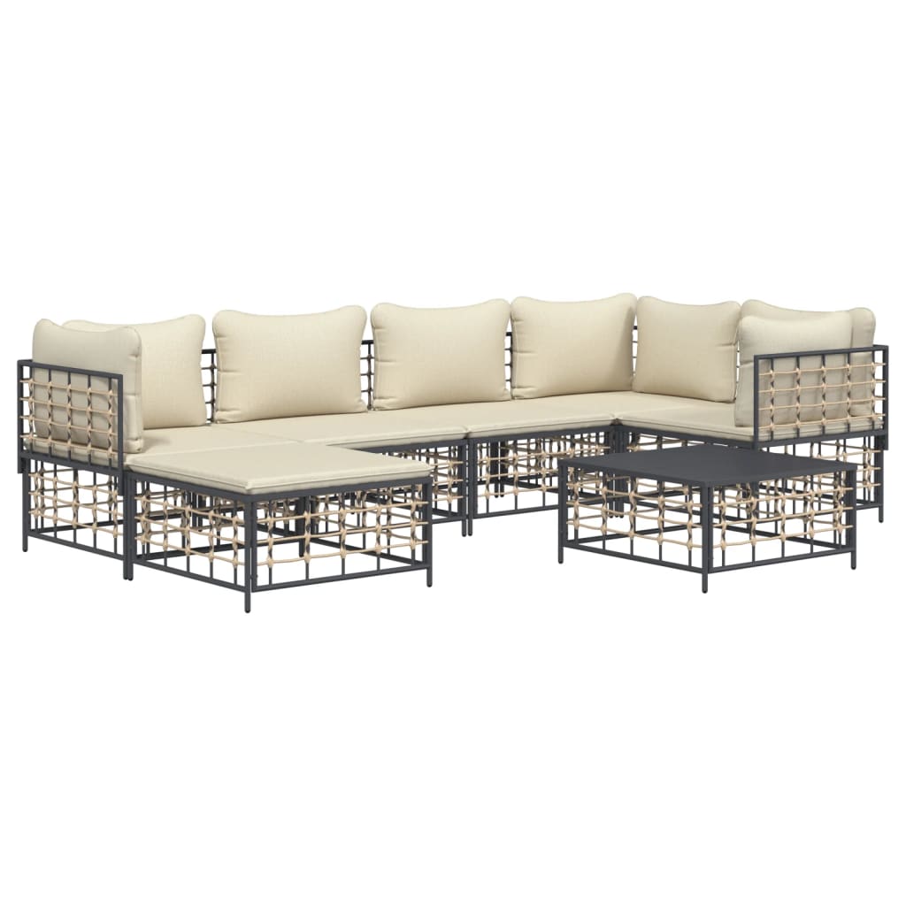 vidaXL 7 pcs conjunto lounge de jardim c/ almofadões vime PE antracite