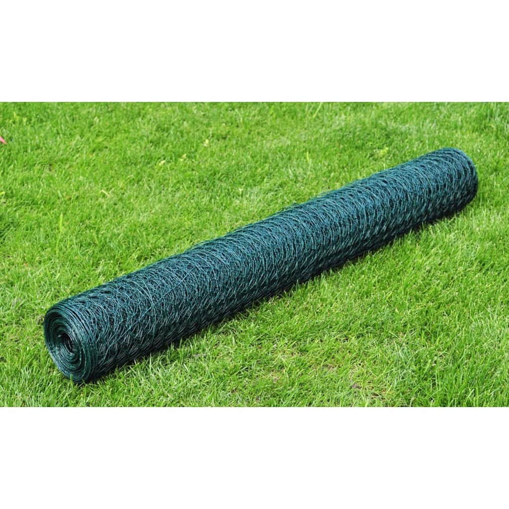 vidaXL Cerca de arame galinheiro c/ revestimento em PVC 25x0,5 m verde