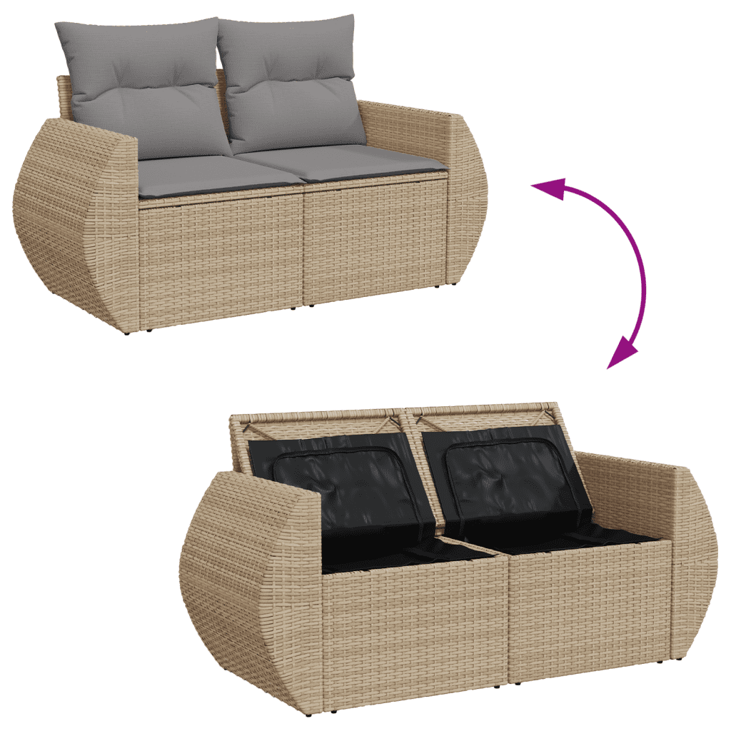 vidaXL 9 pcs conjunto de sofás p/ jardim com almofadões vime PE bege