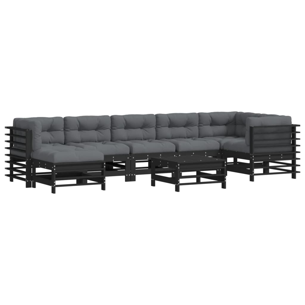 vidaXL 8 pcs conjunto lounge jardim c/ almofadões madeira maciça preto