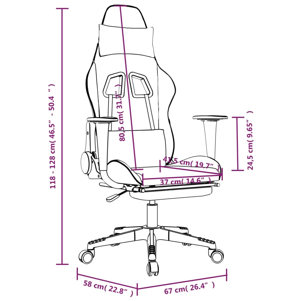 vidaXL Cadeira gaming com apoio p/ pés couro artificial branco e rosa