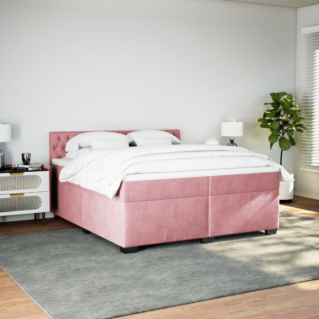 vidaXL Cama com molas/colchão 200x200 cm veludo rosa