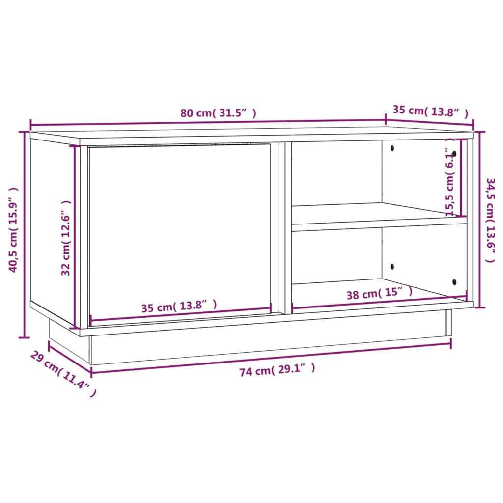 vidaXL Móvel de TV 80x35x40,5 cm madeira de pinho maciça cinzento