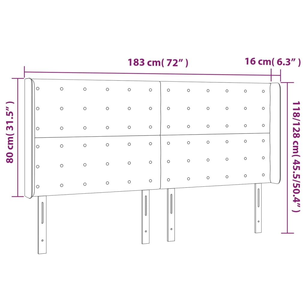 vidaXL Cabeceira de cama c/ abas tecido 183x16x118/128 cm preto