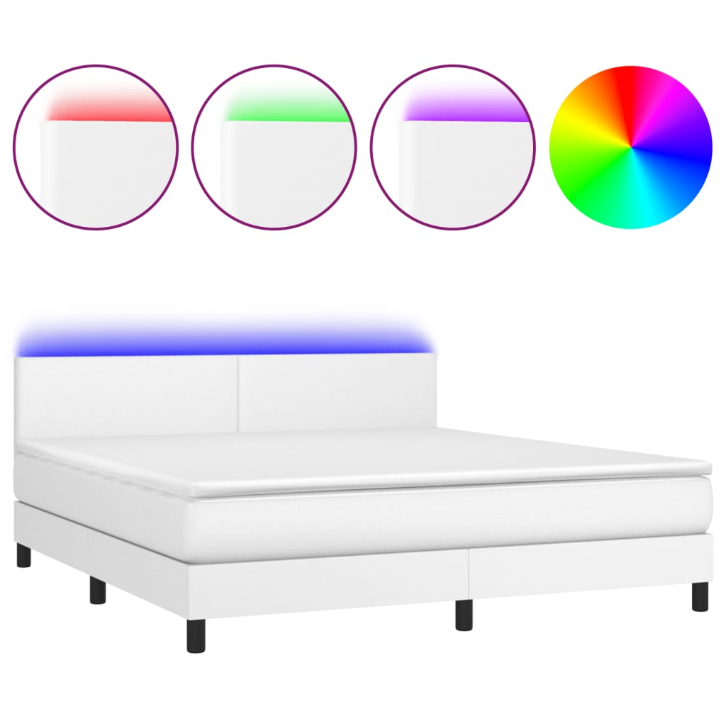 vidaXL Cama box spring c/colchão/LED 180x200cm couro artificial branco