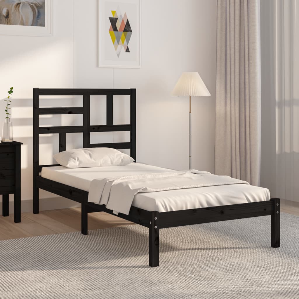 vidaXL Estrutura de cama solteiro 90x190 cm madeira maciça preto