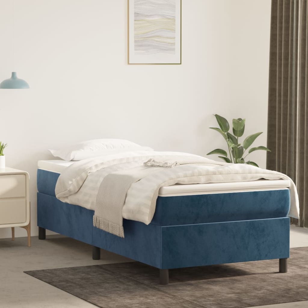 vidaXL Estrutura de cama 90x190 cm veludo azul-escuro