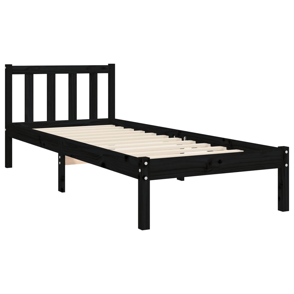 vidaXL Estrutura de cama com cabeceira 100x200 cm madeira maciça preto