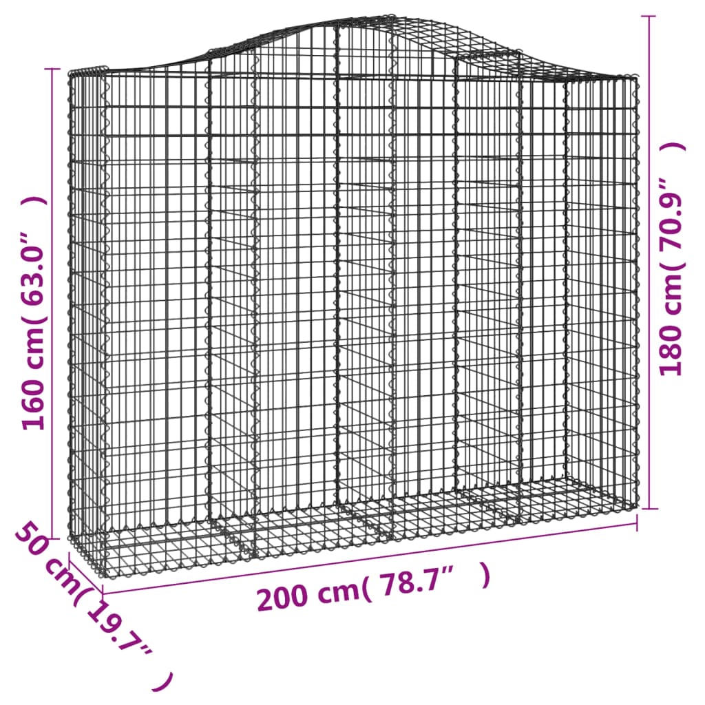 vidaXL Cestos gabião arqueados 5pcs 200x50x160/180cm ferro galvanizado