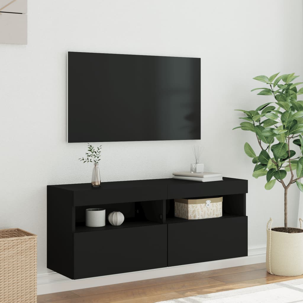 vidaXL Móvel de parede para TV com luzes LED 100x30x40 cm preto