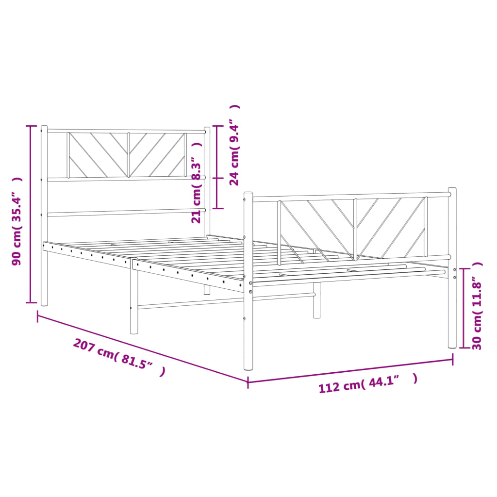 vidaXL Estrutura de cama com cabeceira e pés 107x203 cm metal branco