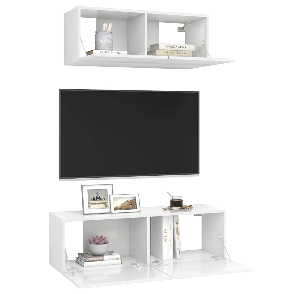 vidaXL 2 pcs conjunto móveis de TV derivados madeira branco brilhante