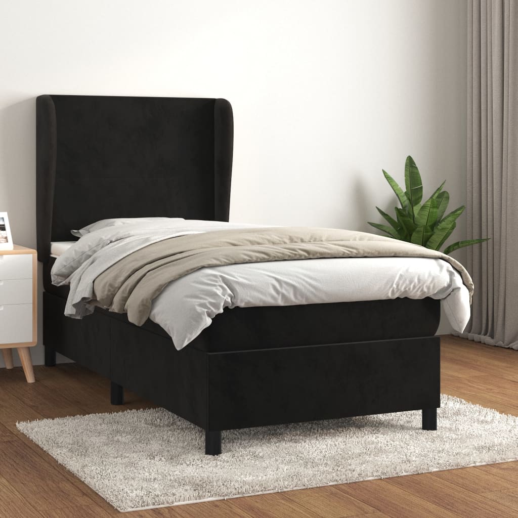 vidaXL Cama com molas/colchão 90x190 cm veludo preto