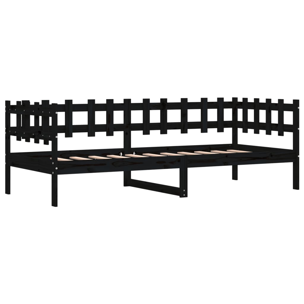 vidaXL Sofá-cama 90 x 200 cm madeira de pinho maciça preto