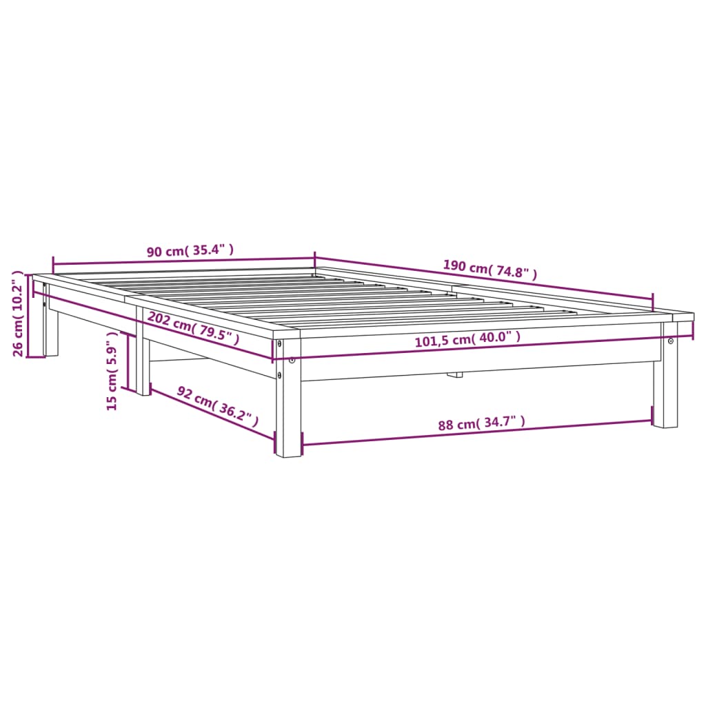 vidaXL Estrutura de cama de solteiro 90x190 cm pinho maciço cinzento