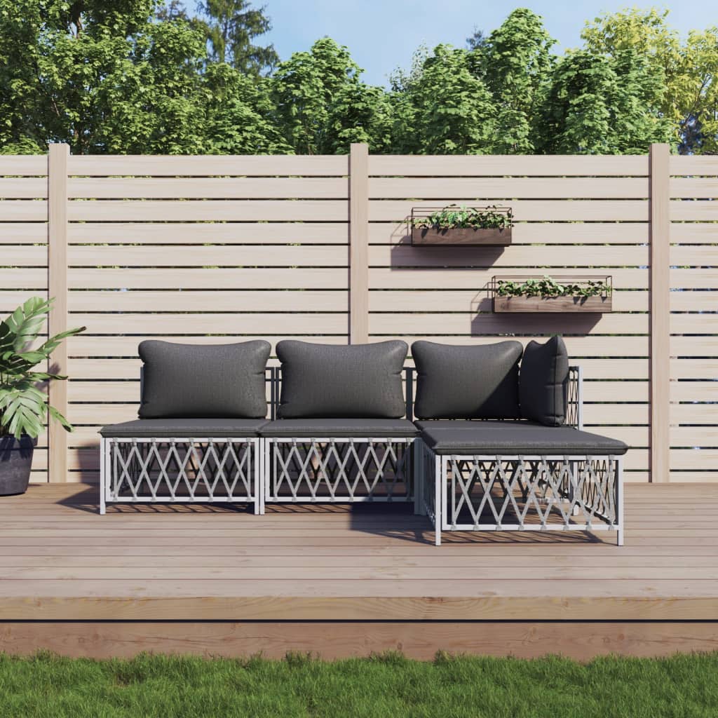 vidaXL 4 pcs conjunto lounge de jardim com almofadões aço branco