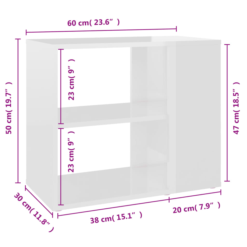 vidaXL Móvel de apoio 60x30x50cm derivados de madeira branco brilhante