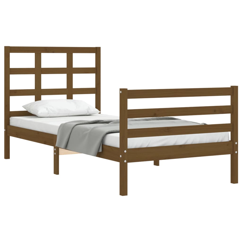 vidaXL Estrutura cama cabeceira 90x200 cm madeira maciça castanho-mel