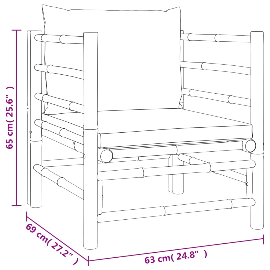 vidaXL 5 pcs conj. lounge de jardim bambu c/ almofadões cinzento-claro