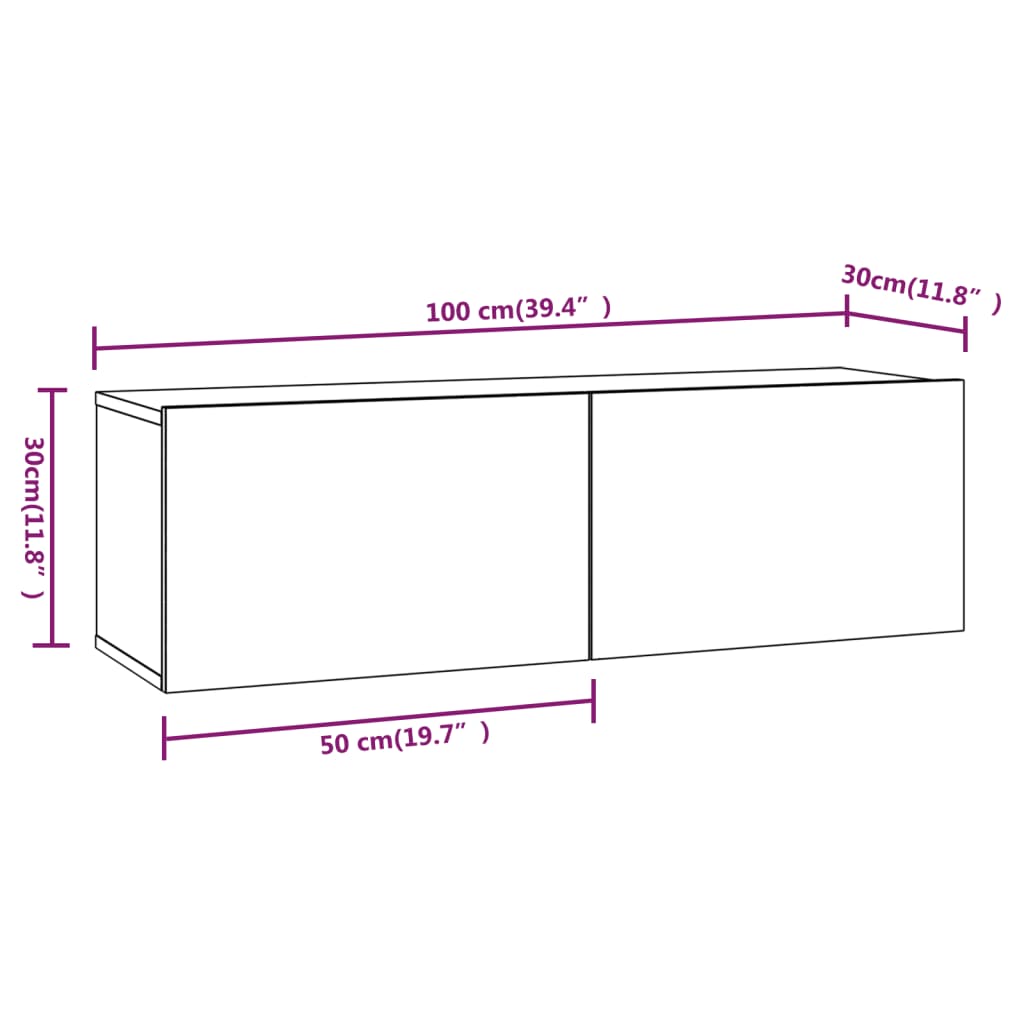 vidaXL Armários parede 2pcs 100x30x30 cm derivados cinza sonoma