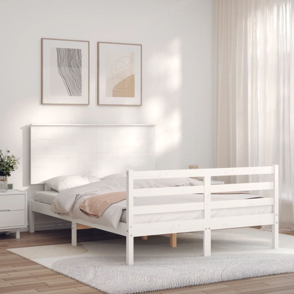 vidaXL Estrutura de cama com cabeceira 140x200cm madeira maciça branco