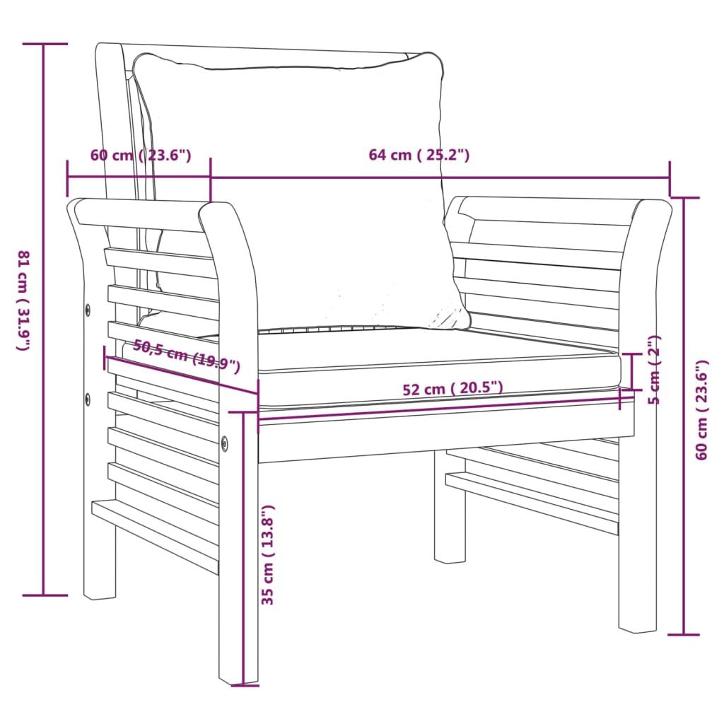 vidaXL Cadeirões com almofadões cinzento-escuros 2 pcs acácia maciça