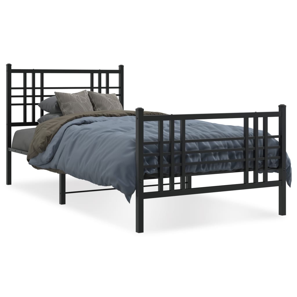 vidaXL Estrutura de cama com cabeceira e pés 100x190 cm metal preto